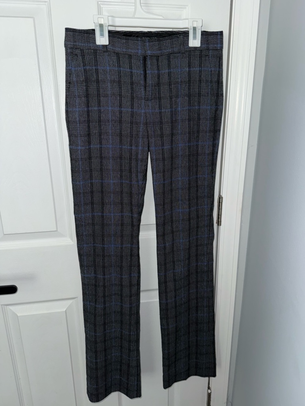 Banana Republic Women’s Gray Plaid Logan Dress Pants with Blue Windowpane Size 0